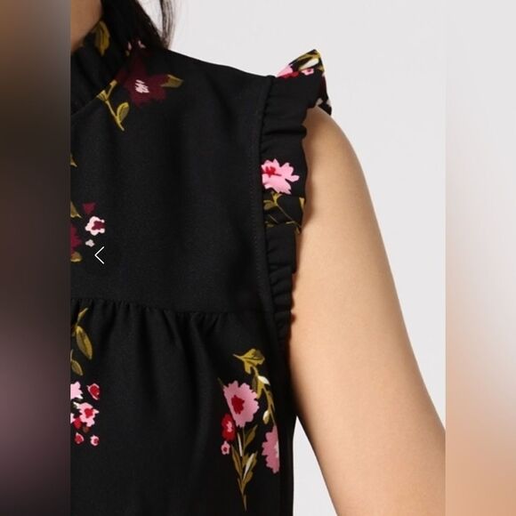 kate spade L Ma Cherie In Bloom Black Floral Smocked Waist Tiered A Line Dress - Picture 13 of 16